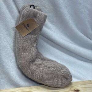 Sperry NWT Womens Sherpa Slipper Socks Size 5-10 taupe gray beige greige grippy